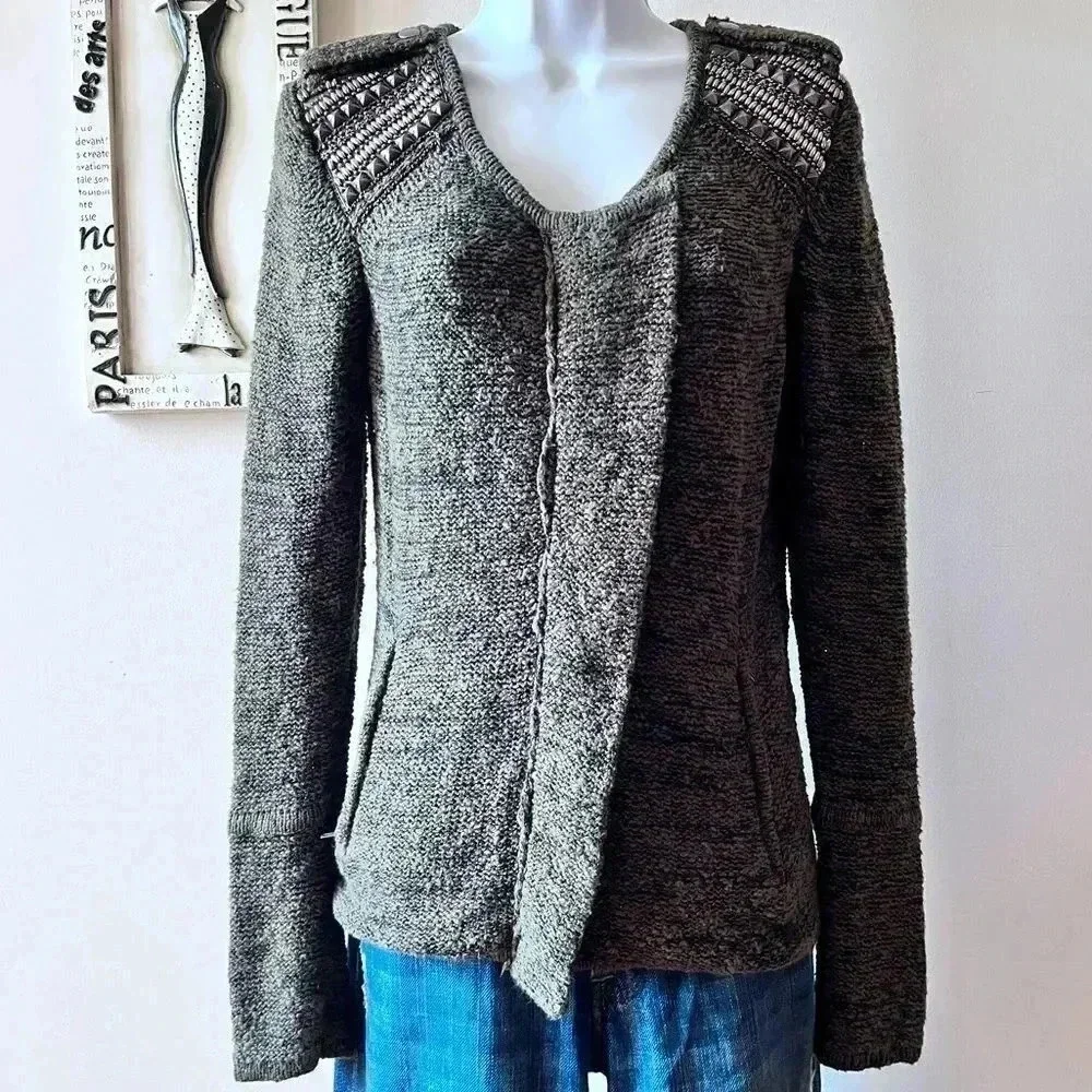 Jamison For Scoop NYC Green Marled Studded Zip Up Cardigan Sweater Size S - Picture 1 of 14